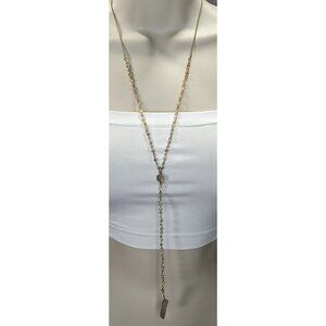 Elegant Y Necklace With Crystal Pendant & Beaded Chain